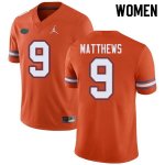 Women's Florida Gators #9 Luke Matthews NCAA Jordan Brand Orange Authentic Stitched College Football Jersey KSO3462WZ